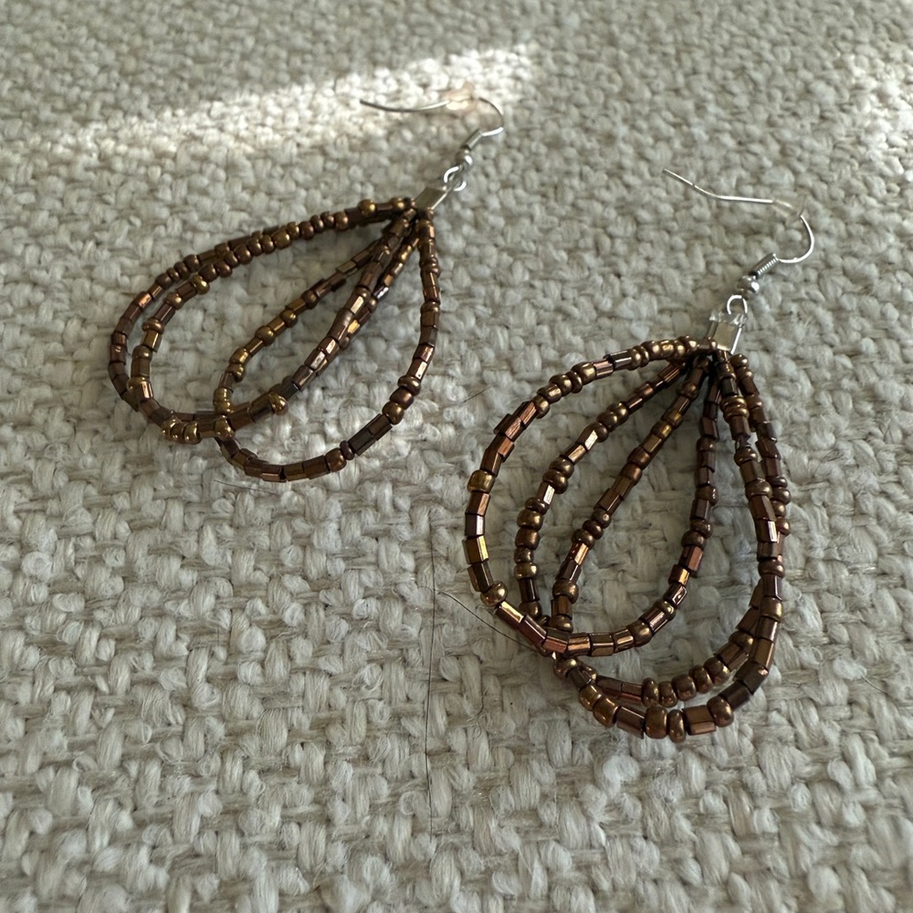 Handmade Copper Beaded Boho Drop Earrings